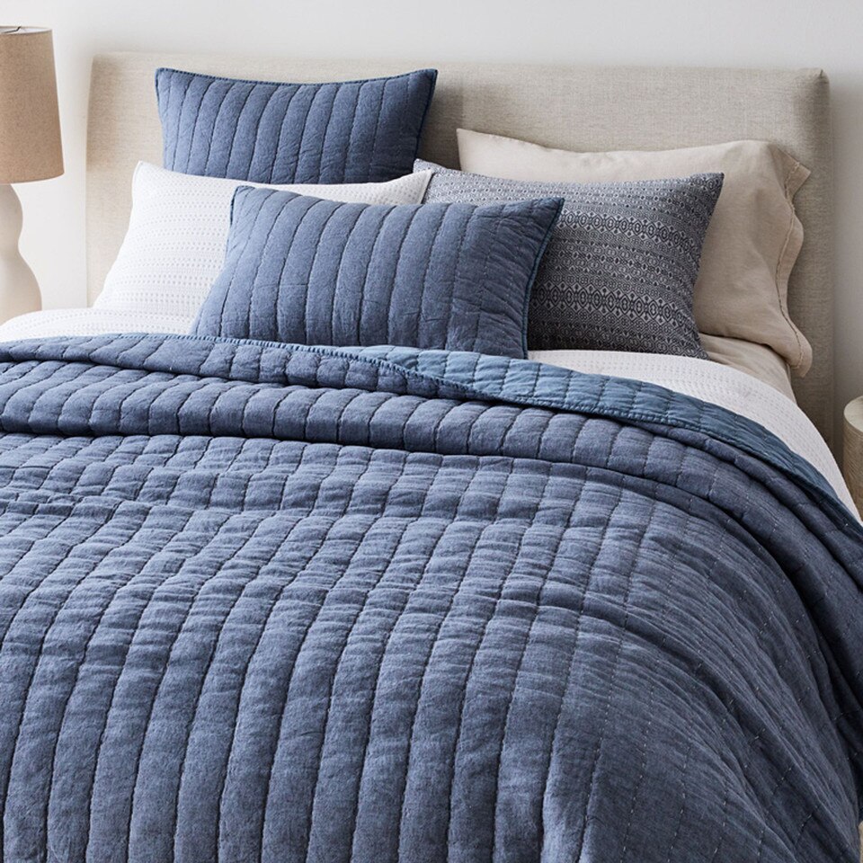 European Flax Linen Cotton Pick Stitch Bedspread & Pillowcases